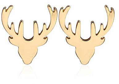 BlackAmazement 2er Set 316L Edelstahl Ohrstecker Ohrringe Rentier Reintier Geweih Rose Gold Schwarz Silber Damen (Gold)