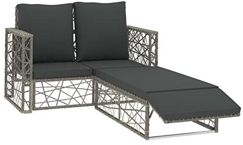 Gecheer 2-TLG.Garten-Lounge-Set mit Auflagen Rattan-Gartensofagarnitur Möbel-Set Lounge-Set Gartensofa-Set Ecksofa Mittelsofa Mit markantem Webdesign,Gehärtetes Glas, Poly Rattan Grau