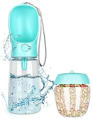 Trinkflasche Hund für Unterwegs 550ml Hundetrinkflasche Unterwegs Wasserflasche Hunde Trinkflasche mit 100ml Hundefutter Becher Hundenapf unterwegs tragbar Wasserflasche Hund Wasserspender Reisenapf