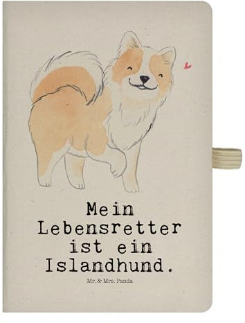 Mr. & Mrs. Panda DIN A4 Baumwoll Notizbuch Islandhund Lebensretter - Geschenk, Kladde, Notizen, Hundebesitzer, Notizblock, Adressbuch, Journal,