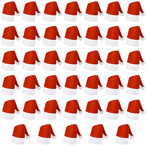 ALTcompluser Mini Weihnachtsmütze, 40 Stück Weihnachtsmann Mütze Weihnachten Weinflasche Abdeckung Filz Kleine Nikolausmützen, DIY Xmas Home Party Tischdekoration, Candy Covers für Kinder Kinder Craft