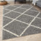THE RUGS Shaggy Rug – Modern Moroccan Design Rugs for Living Room, Bedroom, Hallway, 3 cm Thick Area Rugs, (Diamond Grey/Ivory, 80x150cm)