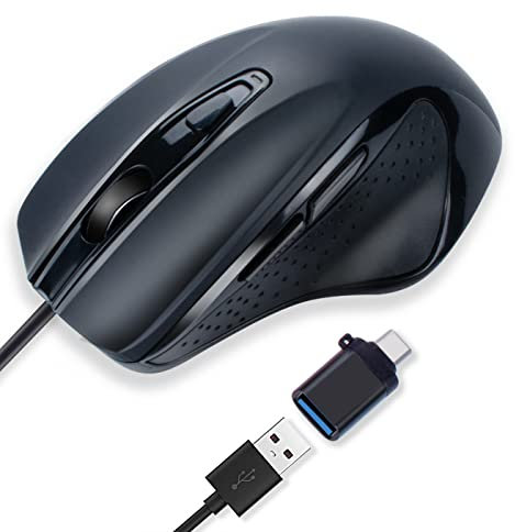 IM INNOMAX USB-C Wired, Large Size, Ergonomic, Gaming and Office Mouse with 6 Buttons, 4 Level DPI, Page Down/Up Buttons for MacBook Pro, iPad Pro & Laptops, Computer (Black)