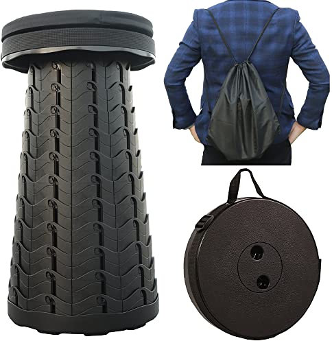 MKBK Telescopic Stool Adjustable Camping Stool, Collapsible Stool with Seat Cushion and Nylon Bag for Camping,Hiking, Fishing, Outdoors Stool Load Capacity 500 LB (Black) (MO-006)