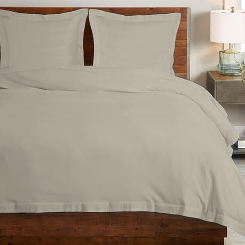 Pizuna Coton peigné Ensemble de Housse de Couette 240x220 cm 2 Personnes Simplement Taupe, 100% Coton Longue Tige 400 Fils Armure Satin, Housse de Couette de Luxe avec Fermeture à Boutons