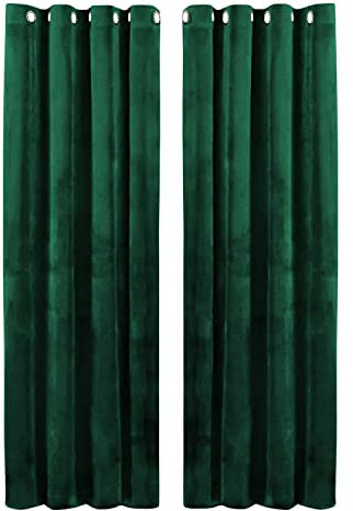 Hafaa Emerald Green Blackout Curtains for Bedroom – 90x90 Crushed Velvet Curtains for Living Room – Eyelet Room Darkening Curtains with 2 Tie Backs – (228cm x 228cm)