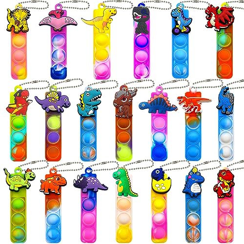 Yeefunjoy 20PCS Mini Pop Push It Fidget Toy Portachiavi, giocattolo manuale con bolle da premere stile, Regalo dei dinosauri Silicone Poppet Bubble Giocattoli Antistress per Autismo bambini e adulti