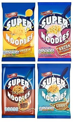 Batchelor's Super Noodles Multipack Packet - Tasty Chicken, Bacon, BBQ Beef & Cury Flavour (Pack of 4, 90g)