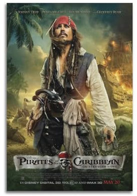 VZRSQZK Filmposter Fluch der Karibik auf Stranger Tides, dekoratives Gemälde, Leinwand-Wandposter und Kunstdruck, modernes Familienschlafzimmer-Dekor-Poster, 20 x 30 cm