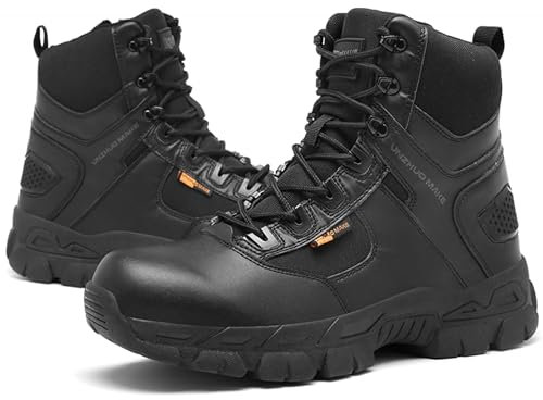 5.AA B869 Schwarze Mittelhohe Vollleder Combat Boots Einsatzstiefel Kampfstiefel mit Reißverschluss Schwarz 41EU