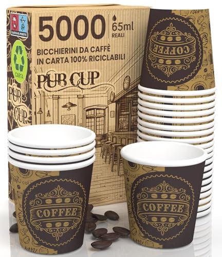 5000 Bicchierini in Carta per caffè 65ml PubCUP Bicchieri Ecologici Biodegradabili Monouso Piccoli Asporto Bevande Calde
