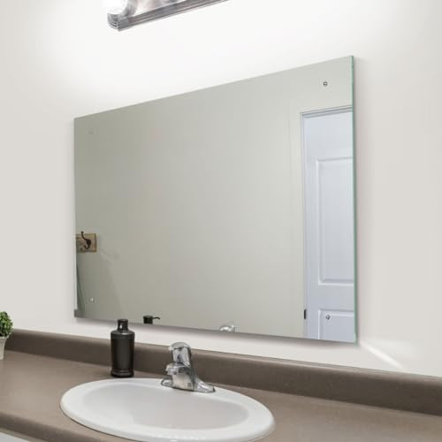 MirrorOutlet Circuitt 4mm Sheet Mirror Glass Polished Edges with 4 Holes 60 x 80cm 3ft11 x 2ft7, Silver