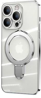 EiYioun Plated Case for iPhone 11 Pro Max with Metal Ring Holder Stand [Compatible with MagSafe], Shockproof Non-Slip Slim Fit Protective Phone Bumper Cover for iPhone 11 Pro Max Silver
