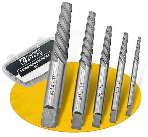 Schraubenausdreher Set [extra griffig] - 5 tlg. Linksausdreher Set | Ausdreher Set für gängigsten Schraubengrößen M3 - M18 | Schraubenlöser für Profis und Heimwerker - von monkeystrong