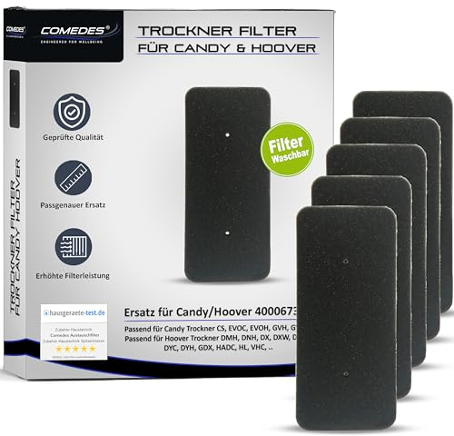 Comedes Filter für Candy Trockner 40006731, Schwammfilter, Flusenfilter, auch für Geräte von Hoover (5 Stück)