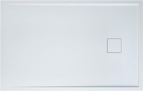 doporro Receveur de Douche à Carreler à Poser en Solid Surface Bac à douche Rectangulaire Extraplat Blanc avec Bonde et Cache Bonde Design Geoma08 90x120cm