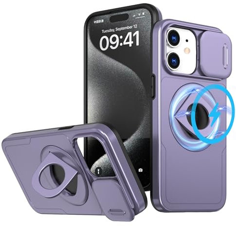 LXHGrowH Cover per iPhone 11, Compatibile con MagSafe, Custodia Antiurto Protettivo di Militare Grade, Case Anti-shock Protettiva Armor con Scorrevole Protezione Fotocamera, Viola