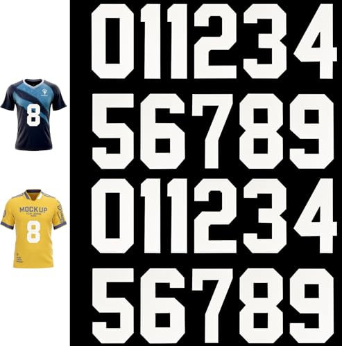 DIVINA VITAE 22 Blatt Buchstaben zum Aufbügeln 20cm Groß Weiß Zahlen Zum Aufbügeln 0 bis 9 Wärmeübertragung Nummern Bügel Wasserdicht Zahlen Aufkleber Für Kleidung Stoff Sport T-Shirt Weste