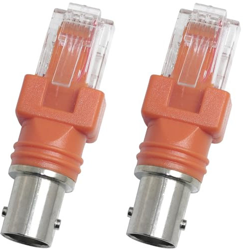 LUORNG 2 adaptadores de cable BNC a RJ45 con cabeza de cristal de red, núcleo naranja, conector de cobre puro estañado, adaptador acoplador para transmisión de datos, videovigilancia
