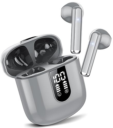 Jesebang Cuffie Bluetooth, Auricolari 5.4 con Stereo HiFi Immersivo, Auricolare con 4 HD Mic, Mini Cuffiette Bluetooth IP7 Impermeabili, Cuffie Senza Fili per iphone/samsung,LED, 30 Ore, Grigio(2025)