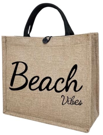 Strandtasche/lustige Strandtasche/Tragetasche/Jutebeutel/Strand bitte, beige, Large