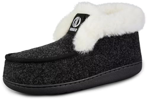 GURGER Hausschuhe Herren Plüsch Gefüttert Mokassin Hüttenschuhe Winter Warm Hausstiefel Hohe Pantoffeln Geschlossen Filzpantoffeln für Männer Schwarz Größe 42 43