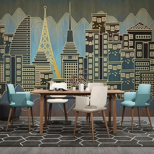 MIXUEXUNLU Bedroom Wallpaper Design Gold line City Building 3D Relief Relief Mural Background Wall Home Decoration Painting