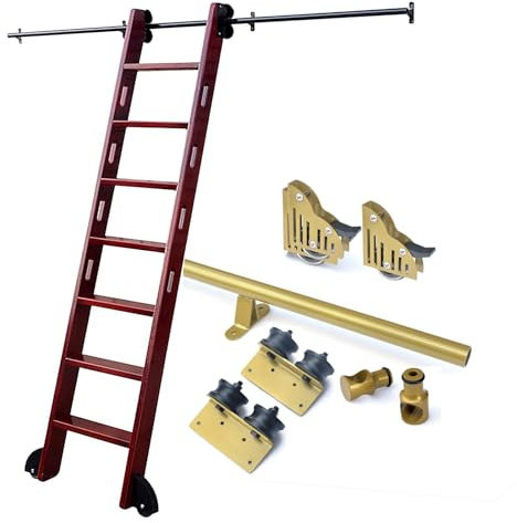 Junvstor Brackets Rolling Library Ladder Round Rail Only, Excludes Rollers, Mobile Ladder Track Handware Kit for Loft Office, 3.3-24ft Sliding Ladder Track Rail (no Ladder)(12ft/366cm Track kit)