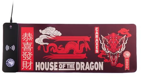 Numskull Power Idolz Tappetino da Gaming XL RGB House of the Dragon con Ricarica Wireless 15W – LED Personalizzabile, Antiscivolo, Resistente ai Liquidi