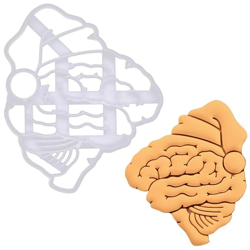BAKERLOGY Gehirn mit Weihnachtsmütze Ausstechform - Weihnachten Hirn Ausstecher, Encephalon Plätzchenausstecher, Cerebrum Keksausstecher, Ideal für Fondant, Keksteig, Ton