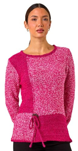 Roman Originals Textured Button Detail Knit Jumper for Women UK - Ladies Everyday Autumn Winter Round Neckline Comfy Soft Evening Vacation Work Party Night Out - Cerise - Size 14
