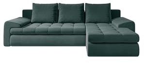 Kaiser Möbel - Ecksofa mit Schlaffunktion und Bettkasten - Tomi Couch für Wohnzimmer - Wohnlandschaft L Form - Easy-Clean Stoff Castel - 150x237x85cm - RechtsAzurblau