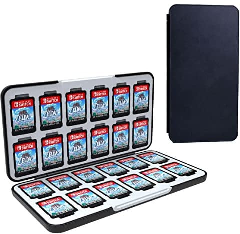 YSKMLOLP Switch Game Box for NS/Lite/OLED Game Cards, Durable Switch Game Card Cartridge with 24 Game Card Slots and 48 SD Card Slots to Fit (Black)