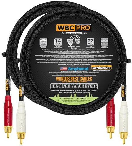 1.5 Meter RCA Cable Pair - WBC-PRO-LOCAP Low-Capacitance (14pF/ft) 22 AWG Ultra-Silent Audiophile & Professional-grade Audio Interconnect Cable with Amphenol ACPR Gold RCA Plugs & Black Tweed Jacket