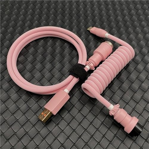 ExotiCore Mini Cable De Teclado En Espiral Personalizado, Cable USB-C De Doble Funda para 40% 60% Teclado Wooting Magnetic Mecánico(Pink)