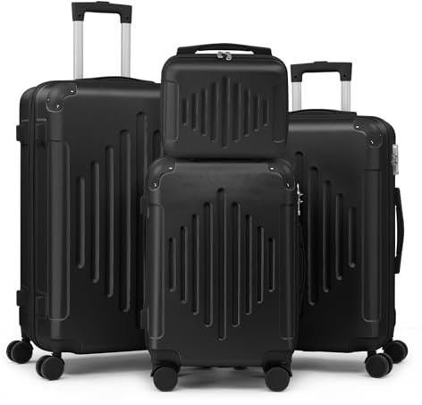 LEADZM Kofferset 4 teilig, Reisekoffer Set mit Kosmetikkoffer & verstärkten Ecken, Koffer Set Hartschalen-Trolley aus ABS mit Teleskopgriff, Handgepäck (Schwarz)