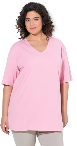 Ulla Popken Damen T, V-Ausschnitt, Relaxed, Halbarm Shirt, rosa, 46-48