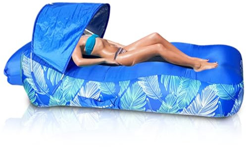 Gohytal Aufblasbares Loungesofa mit Sonnenschutz, Luftbett für Strand, Camping & Reisen, wasserdichte Couch mit Kissen, Ergonomisches Design für Komfort, Ideal für Wanderungen, Hinterhof & Freizeit