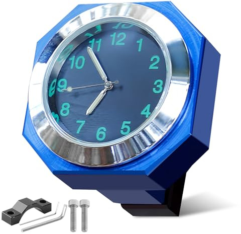 LEKEFETO Motorrad Uhr Wasserdicht Motorrad Lenkeruhr Motorrad Fahrrad Zubehör 22-26mm Blau