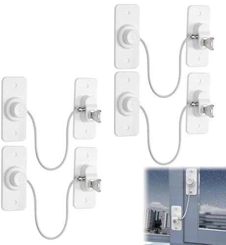 4PC Kindersicherung für Fenster Kühlschrank Schrank Türen, Kühlschrank Schloss, Ohne Bohren Fenstersicherung Kinder, Kindersicherung für Kühlschränke, Waschmaschinen, Fenster, White