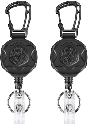 Fangxuee Retractable Keychains Heavy Duty Badge Reel Retractable Id Badge Clip with Upgraded Mountaineering Buckle 2 Pcs