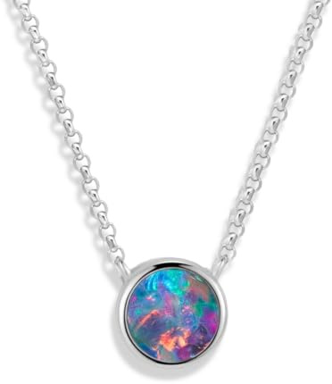 Liberty Angels Runde Australische Opal kette für Damen & Mädchen – Handgefertigter Opal Anhänger aus 925er Sterlingsilber mit 18K Weißgold-Beschichtung – Verstellbarer Echtschmuck für den Alltag