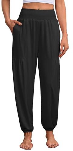 Famulily Women's Lightweight Joggers Casual Elastic High Waisted Sports Pants Comfy Baggy Trouser with Pockets Black L