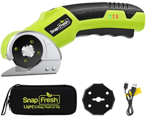 SnapFresh Electric Cardboard Cutter 4V Electric Scissors Cordless with 2 Self-Sharpening SKS7 Blades, 2000mAh Battery, LED Light for Cardboard, Package, Leather, Carpet, Plastic, Box[With Storage Bag]