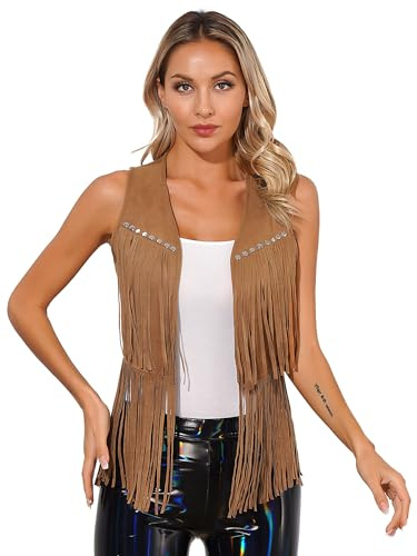 HULIJA Damen Western Cowgirl Kostüm Lederflickensuede Westen Mit Cowboyhut Halloween Karneval Kostümanzug