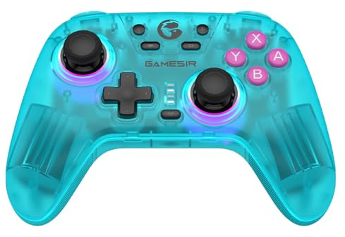 GameSir Nova HD Rumble Wireless Controller für Nintendo Switch, PC, iOS, Android, Hall Effect Sticks, RGB Beleuchtung, 1200mAh Akku (Neon-Türkis)