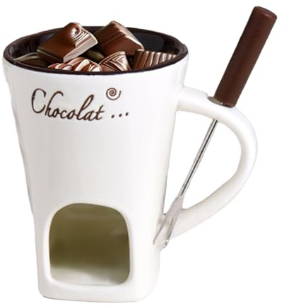ETUCYNG Tasse Fondue, Schokolade, Keramik-Kerze, Schokoladenfonduetasse mit Gabel, Gusseisen, zum Aufwärmen von Butter, Käse, Dessert, Butterwärmer, für Abendessen, Haus und Partys