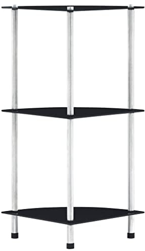 Mhdvray Glasregal Schwarz 30x30x67 cm 3 Ablagen Hartglas & Edelstahl Modernes Bücherregal Vitrine Standregal für Wohnzimmer Büro Bad Küche Balkon und Flur