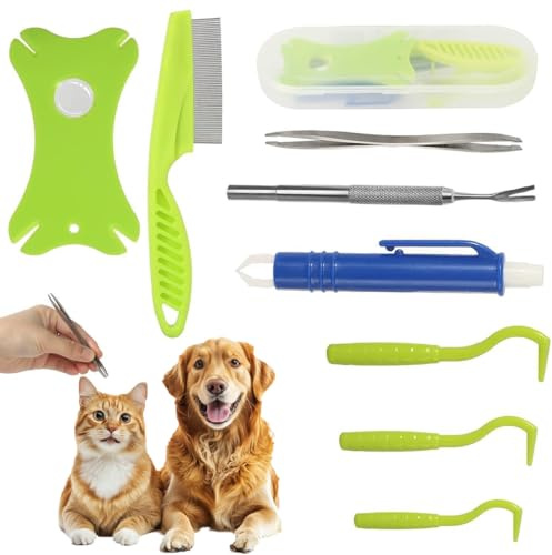 JIRVEX Set di Pinzette per Zecche 9 Pezzi con Custodia Pinzette per Zecche Uomo e Cani, Carta per Zecche, Estrattore di Zecche Set Completo per Bambini e Animali Domestici
