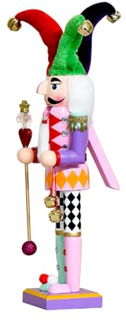 Cabilock Figura de Cascanueces de Madera de 38 Cm, Decoración Navideña Colorida de Payaso, Centro de Mesa Artesanal, Adorno Festivo para Hogar y Celebraciones de Navidad
